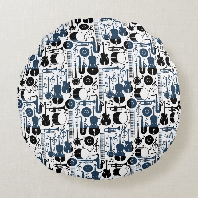 Almofada Redonda Padrão de instrumentos musicais design 2 tons (Frente)
