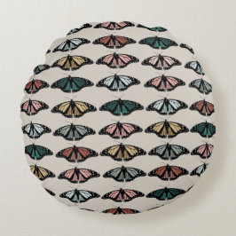 Almofada Redonda Padrão de Jardim das Borboletas Neutrais Modernas