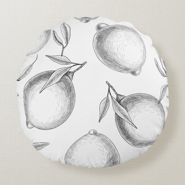 Almofada Redonda Padrão de limão desenhado à mão (Frente)