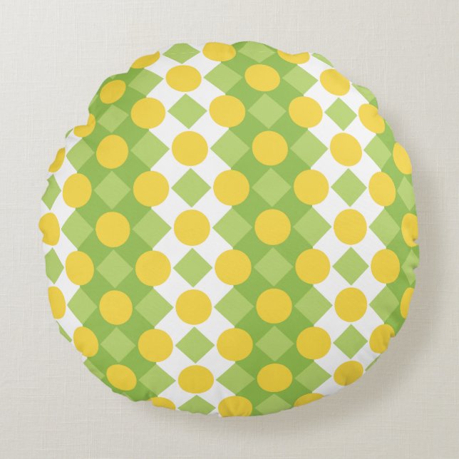 Almofada Redonda Padrão de Linhas Cheias de Formas (Frente)