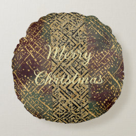 Almofada Redonda Padrão de Luxo de Natal, Vermelho Dourado Verde Pr