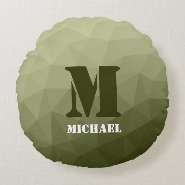 Almofada Redonda Padrão de malha geométrica verde-clara do exército (Frente)