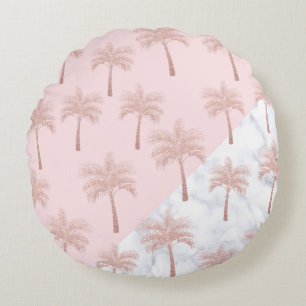 Almofada Redonda Padrão de mármore branco e brilho rosa