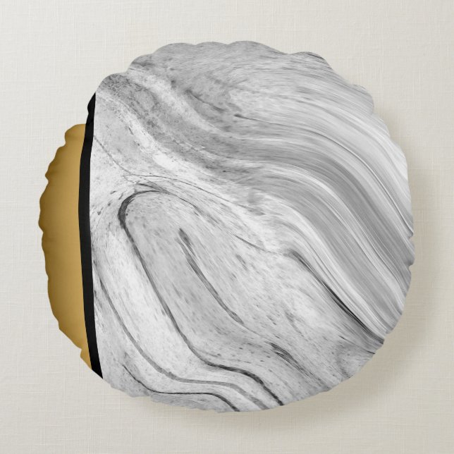 Almofada Redonda Padrão de mármore preto branco das Cinzas modernas (Frente)