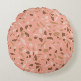Almofada Redonda Padrão de mármore terrazzo bege rosa bege marrom