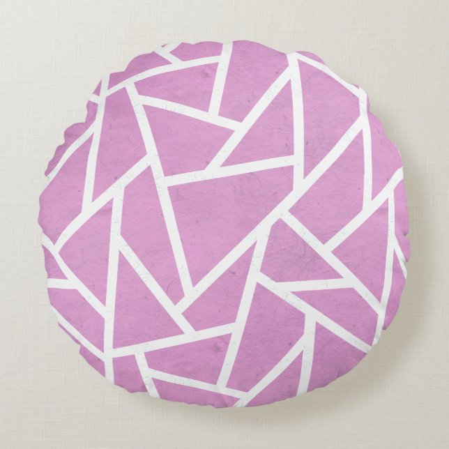 Almofada Redonda Padrão de mosaico rosa e branco (Frente)