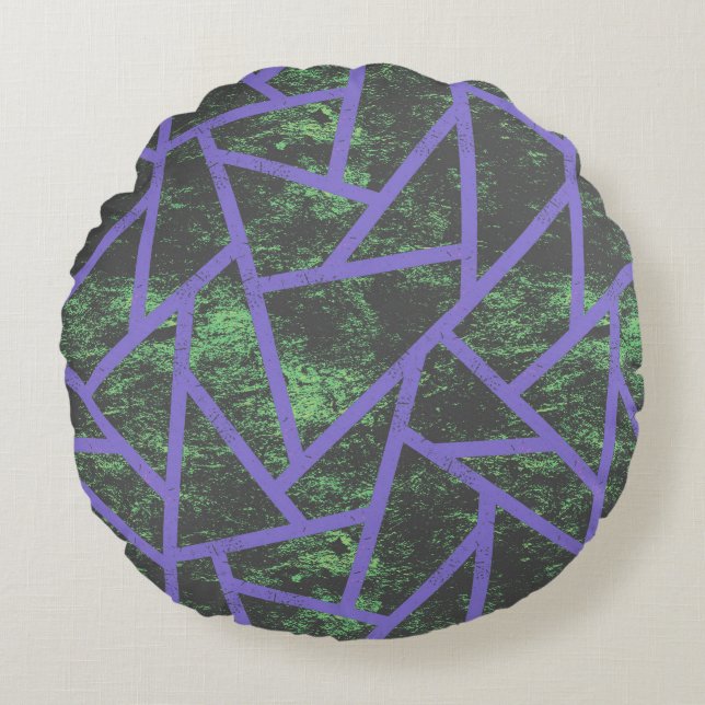 Almofada Redonda Padrão de mosaico violeta e verde (Frente)