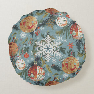 Almofada Redonda padrão de ornamento de floco de neve de Natal