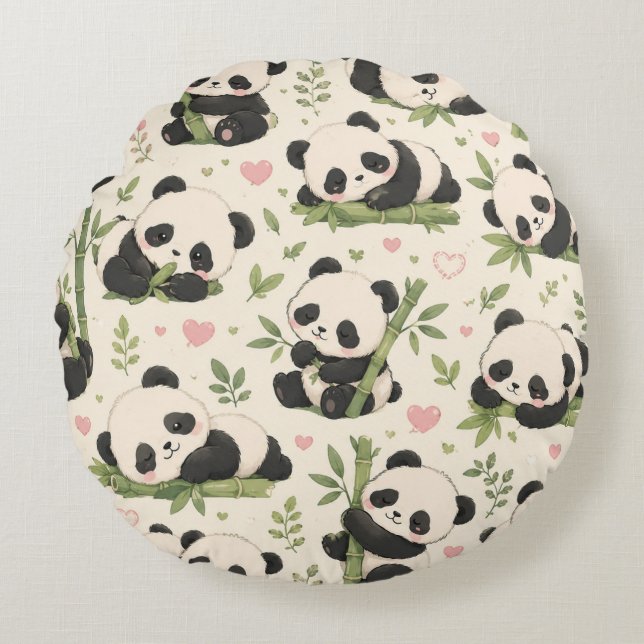 Almofada Redonda Padrão de Panda Bebê Fofo | (Frente)