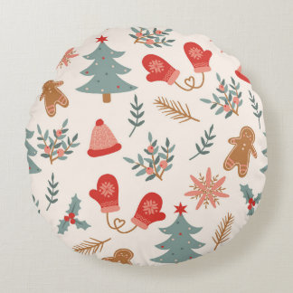 Almofada Redonda Padrão de pão de Natal retrógrado.