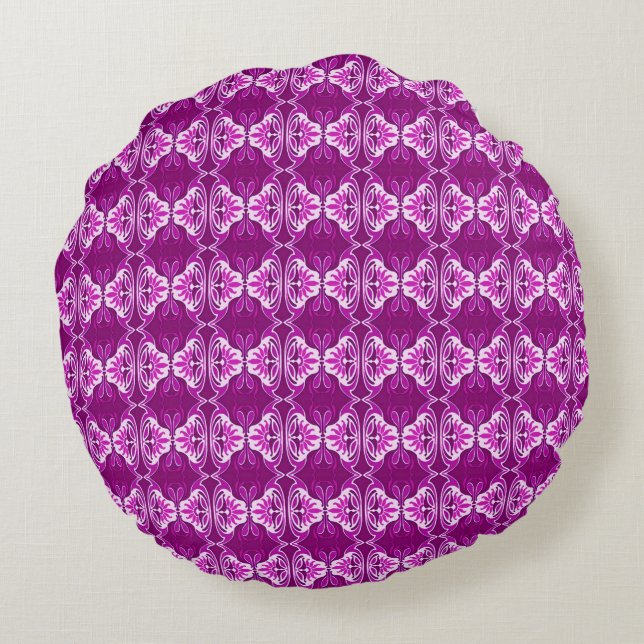 Almofada Redonda padrão de papel de parede Art Déco - roxo e branco (Verso)