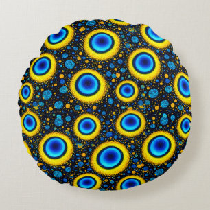 Almofada Redonda padrão de pavão ousado azul dourado arte deco desi