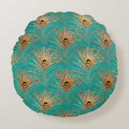 Almofada Redonda Padrão de Penas de Peacock de Litter