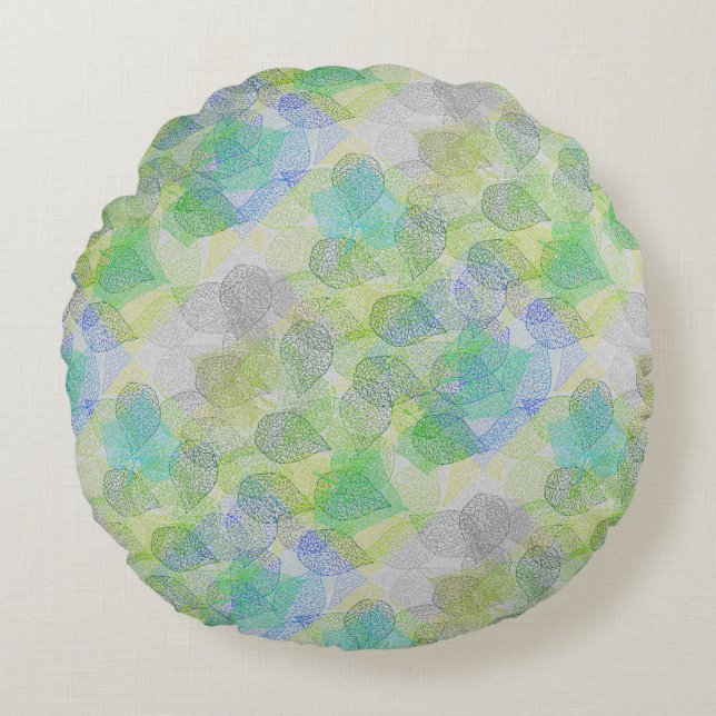 Almofada Redonda Padrão de plantas A02.b Deixa LGrey BG (Frente)