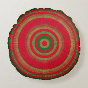 Almofada Redonda Padrão de Ponto Dourado Verde Vermelho Clássico