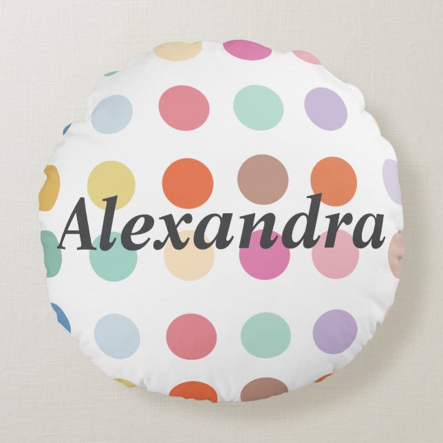 Almofada Redonda Padrão de pontos multicolores (Frente)