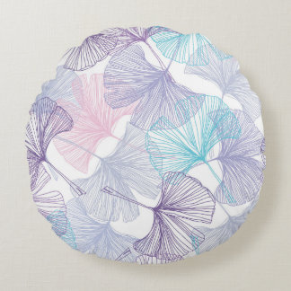 Almofada Redonda Padrão de Quartz no Rosa de Gingko Biloba