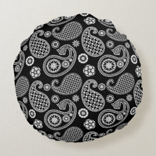 Almofada Redonda Padrão de salsa, preto e branco