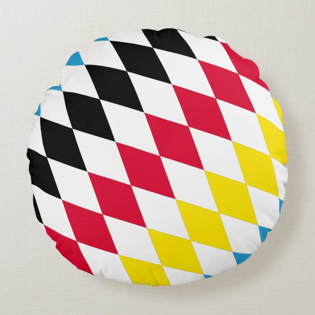 Almofada Redonda Padrão de Sinalizador de Diamante Baviera Azul Ama (Frente)