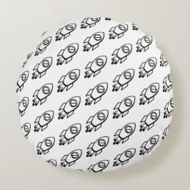 Almofada Redonda Padrão de Sketch do Foguete Voador