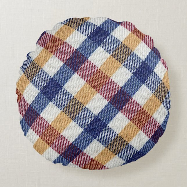 Almofada Redonda Padrão de Tartan multicolorido (Frente)