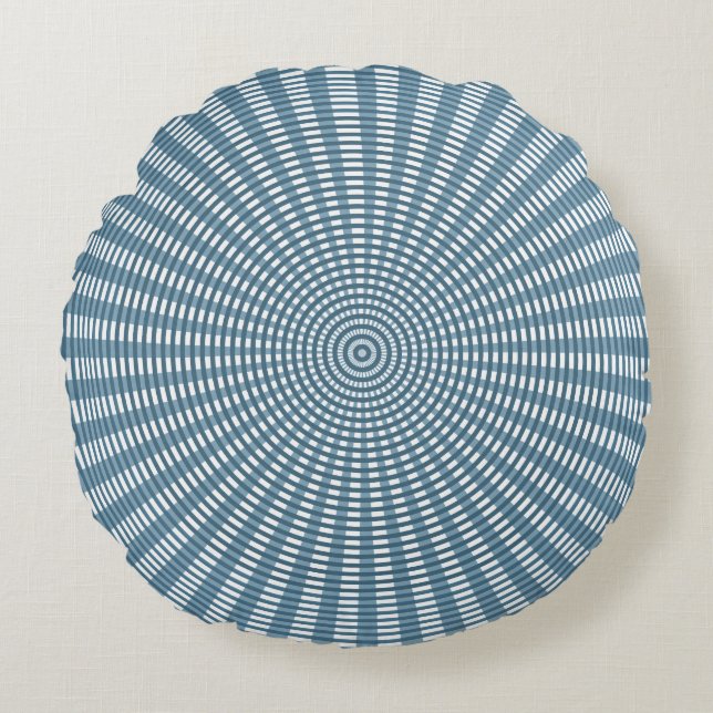 Almofada Redonda Padrão de tecelagem circular radial - Azul/Prata (Frente)
