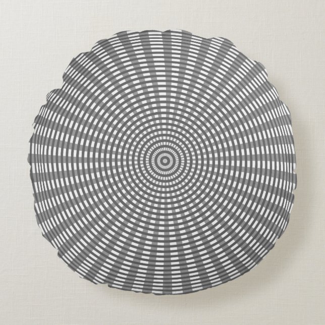 Almofada Redonda Padrão de tecelagem circular radial - Prata (Frente)