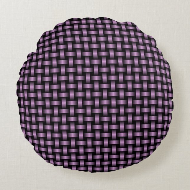 Almofada Redonda Padrão de Tecido Preto Roxo (Frente)