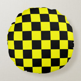 Almofada Redonda Padrão de Verificação Preto Amarelo