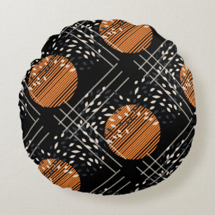 Almofada Redonda Padrão de Vintagem de Abstrato de Círculos Laranja