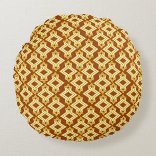 Almofada Redonda Padrão de Wallpaper Art Deco, Ouro Brown