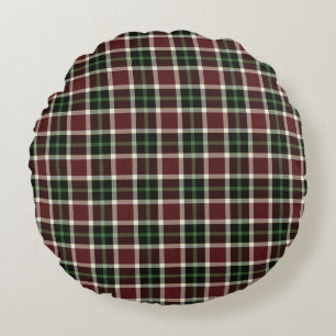 Almofada Redonda Padrão de Xadrez de Tartan Branco Verde Brilhante 