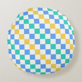 Almofada Redonda padrão de xadrez diagonal para dia de praia