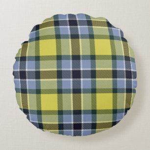 Almofada Redonda Padrão de Xadrez do Tartan Azul e Amarelo moderno