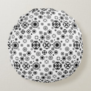 Almofada Redonda Padrão decorativo arabesco preto e branco fofo