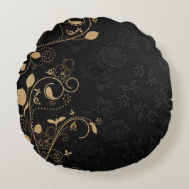 Almofada Redonda Padrão Decorativo Preto e Dourado