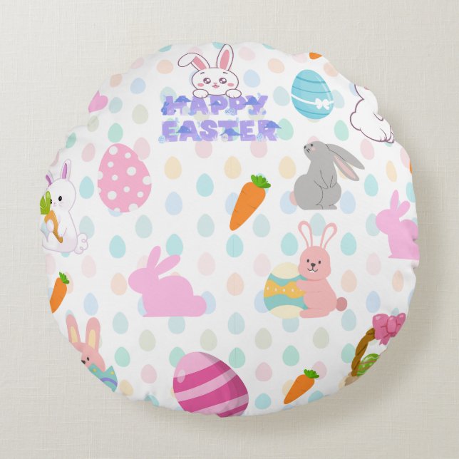 Almofada Redonda padrão do felz pascoa (Frente)