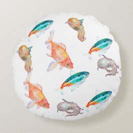 Almofada Redonda Padrão dos animais marinhos