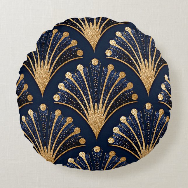 Almofada Redonda Padrão Dourado Art Déco (Frente)
