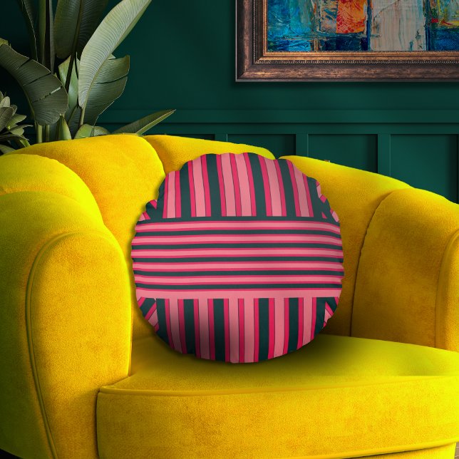 Almofada Redonda Padrão Elegante de Abstrato Rosa de Arte Deco (Criador carregado)