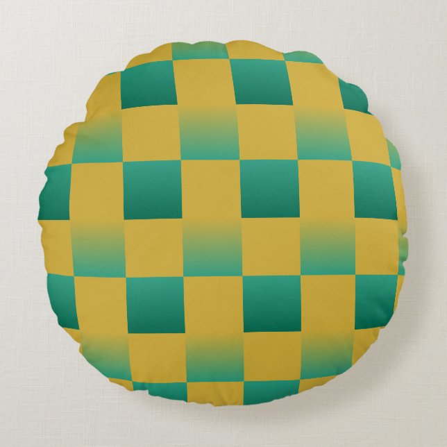 Almofada Redonda Padrão elegante em verde e ouro (Frente)