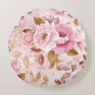 Almofada Redonda padrão elegante, sem costura, cor-de-rosa, com flo