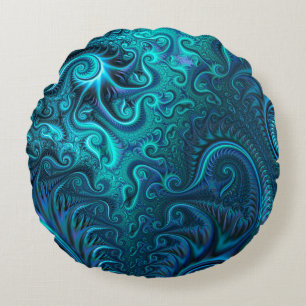 Almofada Redonda Padrão Espiral Azul e Teal Colorida do abstrato