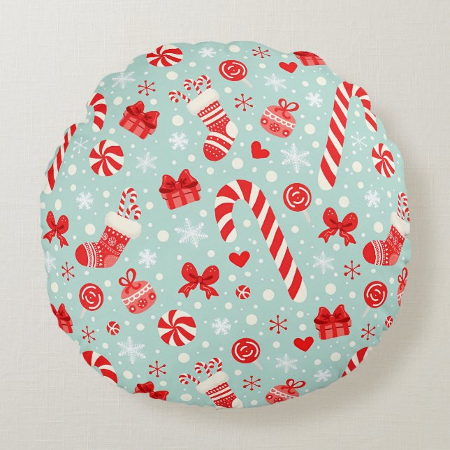 Almofada Redonda Padrão Estético de Natal Doce (Frente)