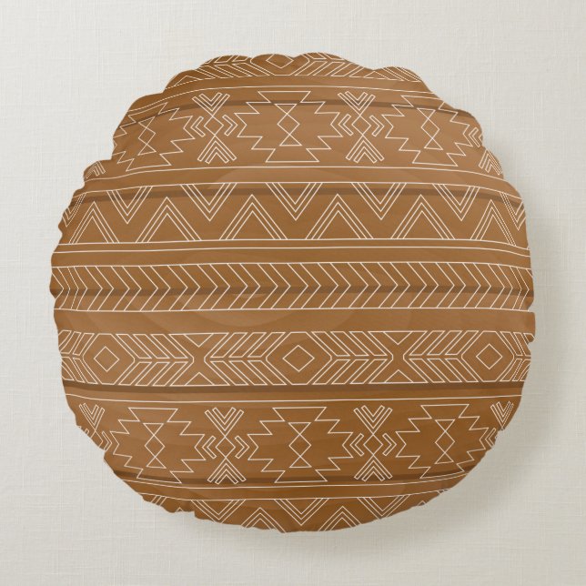 Almofada Redonda Padrão étnico no conselho de madeira. Ilustração V (Frente)