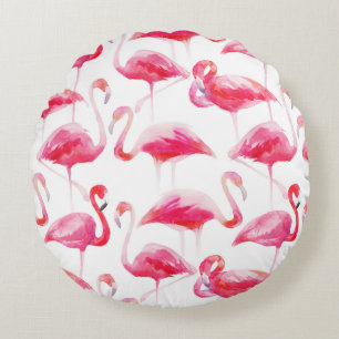 Almofada Redonda Padrão Flamingo Tropical Bright Pink Cor-de-Água