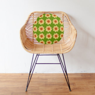 Almofada Redonda Padrão Floral Amarelo Dahlia em Verde
