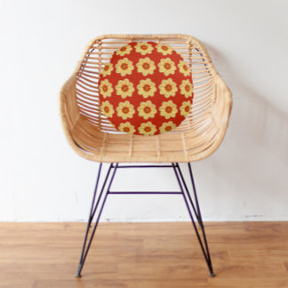 Almofada Redonda Padrão Floral Amarelo Dahlia em Vermelho