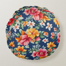 Almofada Redonda Padrão Floral Amarelo de Verão