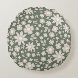 Almofada Redonda Padrão Floral Aquarela Romântico em Sage Profundo
